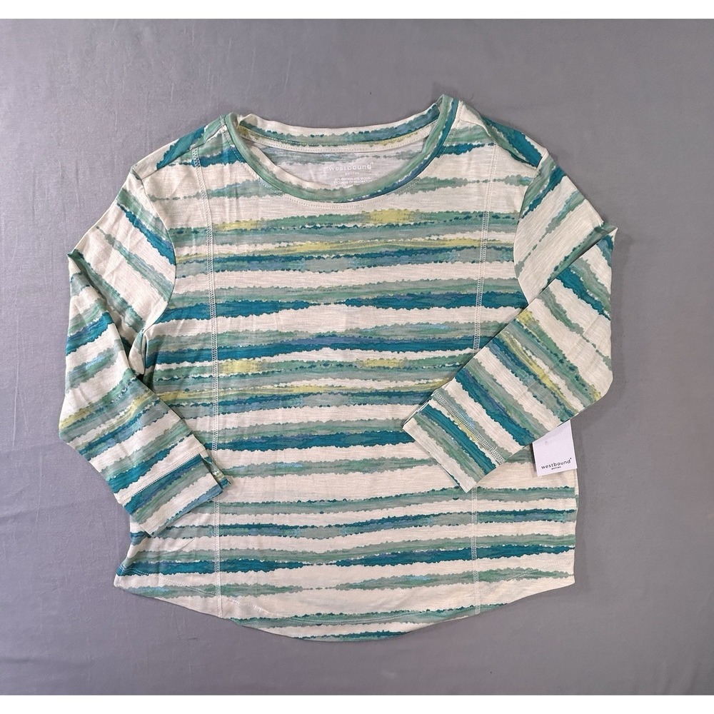 Westbound‎ Seagrass Striped 3/4 Sleeve Knit Top Women's Petite Small New